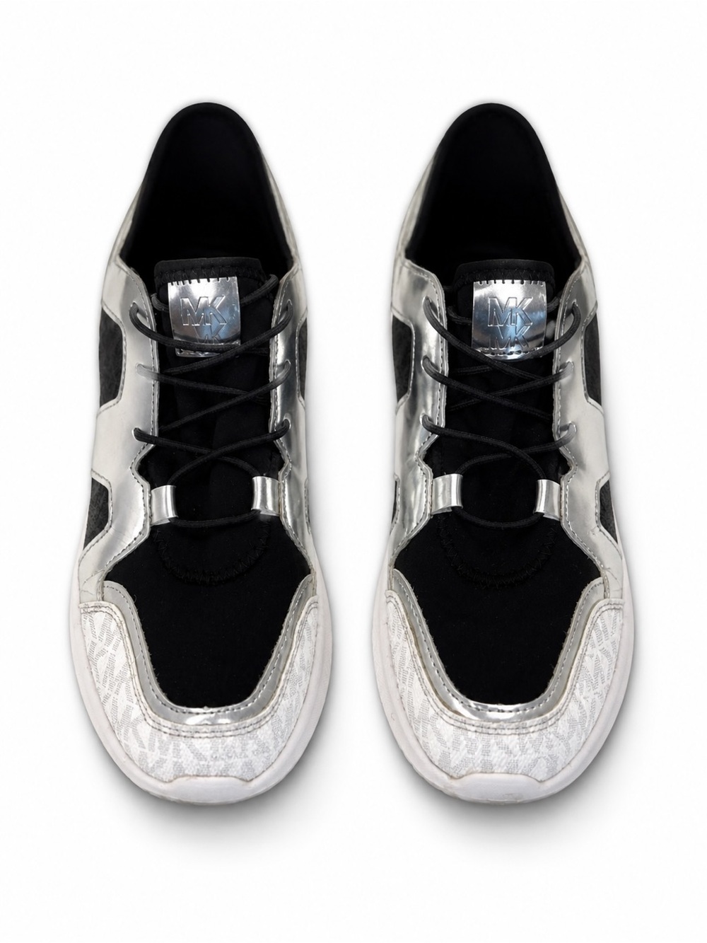 Michael Kors Liv Trainer Extreme Sneakers Black Silver Monogram Women’s Size 7.5
